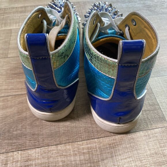 Blue Leather High-Top Snakeskin Shoes w/Spikes Lace-Up Ankle Boots Men's Size 10 - Picture 5 of 10